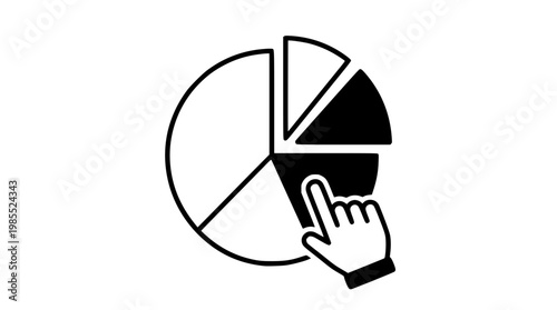 Hand pointing to a section of pie chart graphic