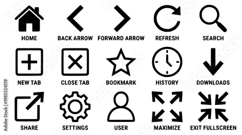 Vector graphic illustration of various web browser icons