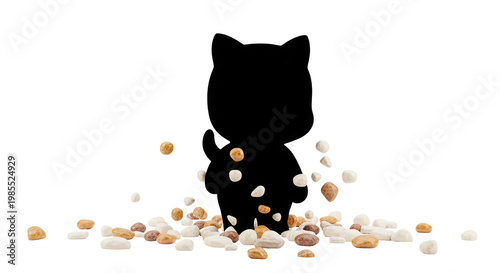 Black Cat Silhouette Surrounded by Pebbles