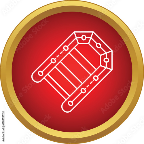 Inflatable boat icon in red circle representing water safety and rescue