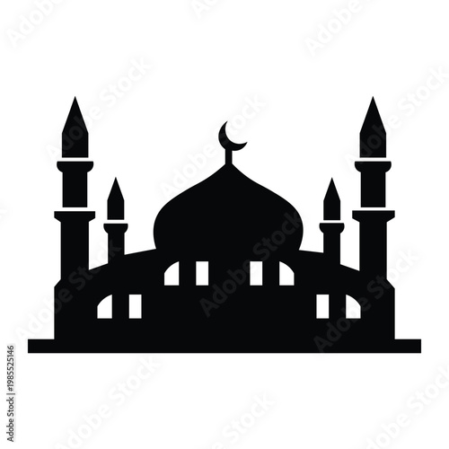 Minimalist icon of a mosque with dome and minaret in a clean and simple style