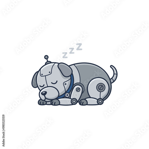 Sleeping Robot Dog Cartoon Illustration