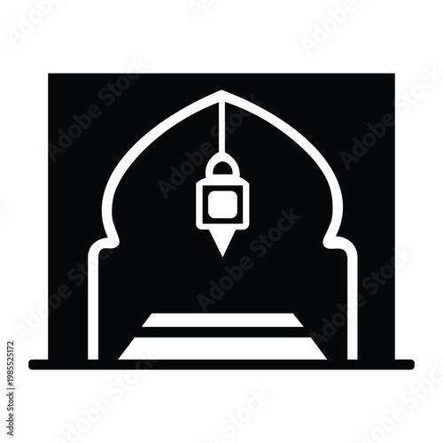 Minimalist icon of a mosque with dome and minaret in a clean and simple style