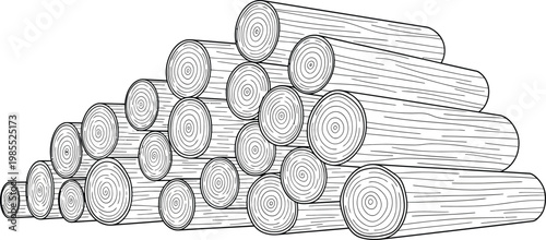 Stack of wooden logs with visible tree rings stacked woodpile