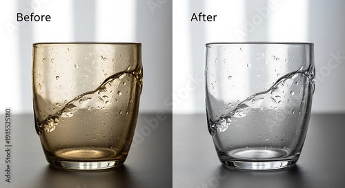 Water Glass Before and After Cleaning.