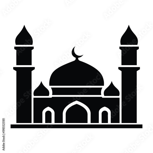Minimalist icon of a mosque with dome and minaret in a clean and simple style