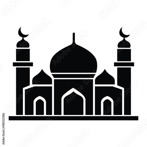 Minimalist icon of a mosque with dome and minaret in a clean and simple style