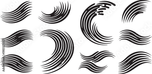 Artistic black and white line drawings of abstract swirls and waves Vector
