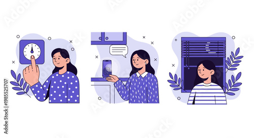 Woman use smart home app to set heat light and blind in her new room