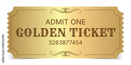 Vintage golden ticket vector template. Luxury invitation or voucher design isolated on white background.