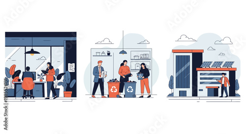 Green eco friendly business office recycling solar energy team work sustainable environment growth earth saving mission