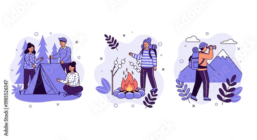 Go to camp hike tent fire wood hill park wild trip trek path walk base