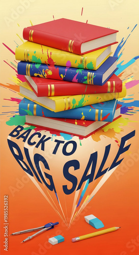 Stack of colorful book with ink splash, representing back to school theme and sale concept, useful for education and promotional material
