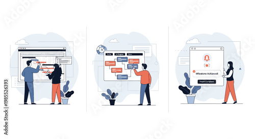 Professional business project management workflow planning gantt chart flowchart task tracking team collaboration milestone achievement success development strategy