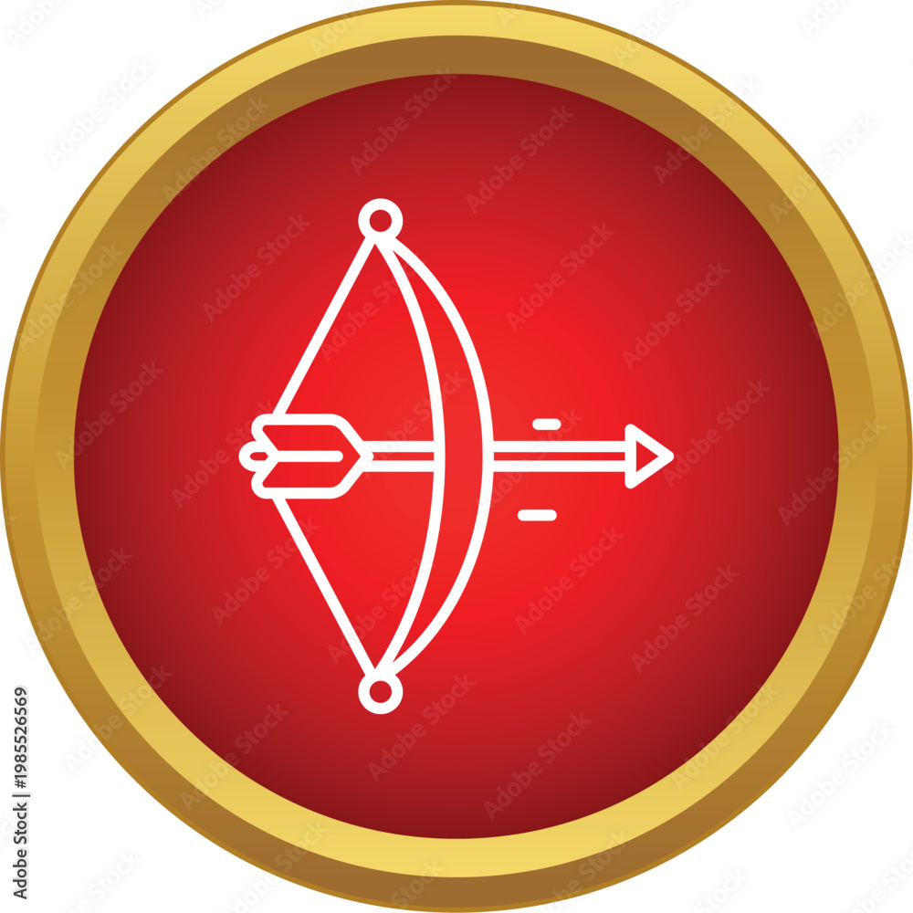 Fototapeta premium Archery bow and arrow symbol in a red circle with gold border