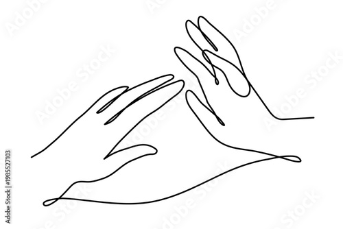 Hands one line art, love feeling concept continuous contour drawing, hand-drawn Valentine's day decoration. Romance, engagement and marriage symbol. Editable stroke. Isolated. Vector illustration