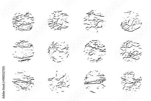 Grunge texture cracks and scratches overlay. Abstract chaotic messy blobs and spatters. Stain and drops dirty backdrop vintage noise effect surface. Isolated. Vector illustration.