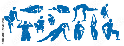 Woman contemporary abstract figures silhouette, hand drawn cut out feminine form different poses. Flat collage mid-century style, applique unique design, female shape poster, decorative art. Isolated.