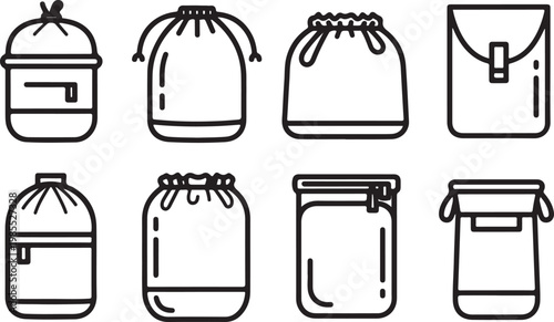 A collection of eight different types of backpacks and bags Vector