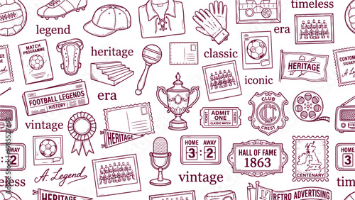 Football heritage and vintage nostalgia icon pattern for retro sports history, hall of fame, and classic era branding design