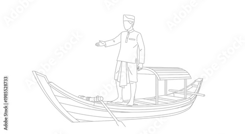 Man standing on a boat offering a plate