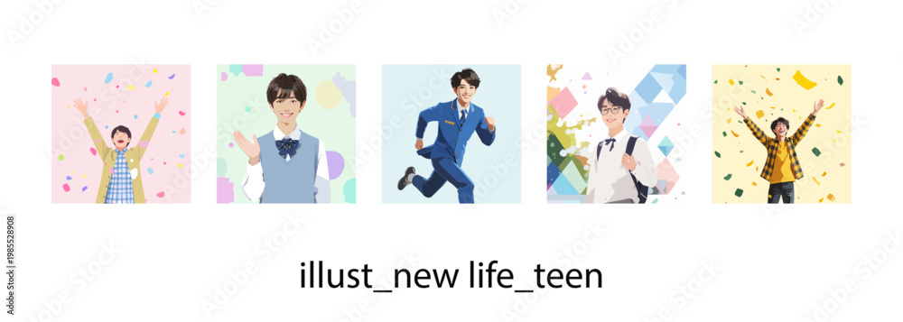 Fototapeta premium 新生活を迎える10代の学生_イラスト素材