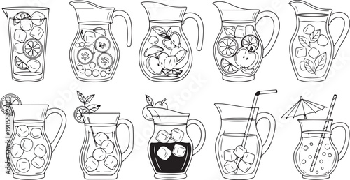 Hand-drawn illustrations of various ornate cups and vases in different styles Vector