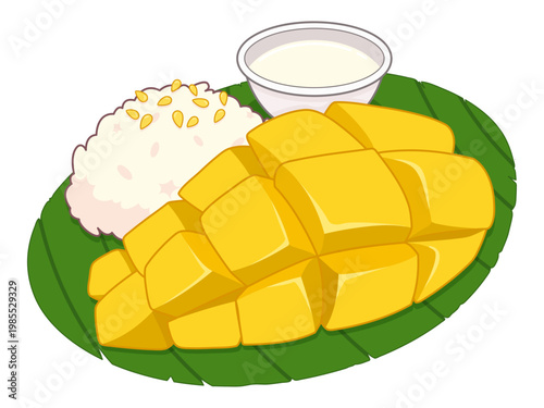 Mango sticky rice cartoon illustration vector