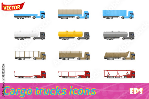 set icons trucks semi trailer vector illustration