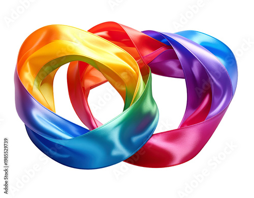 colorful rainbow smooth satin ribbon isolated on transparent background