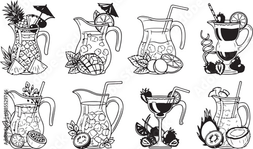 Colorful vases with assorted designs and flowers arranged on a shelf Vector