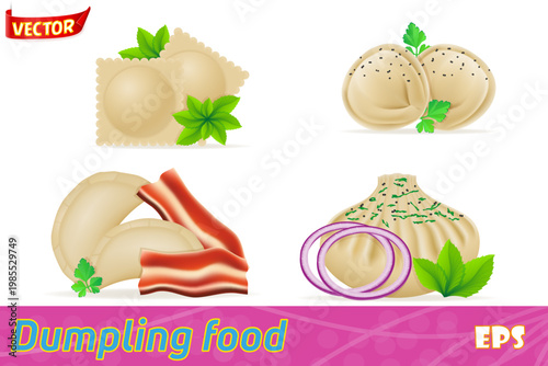 dumplings of dough with a filling set icons vector illustration
