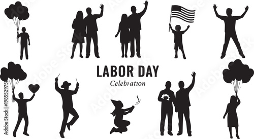 labor day celebration vector illustration with diverse silhouettes and festive elements