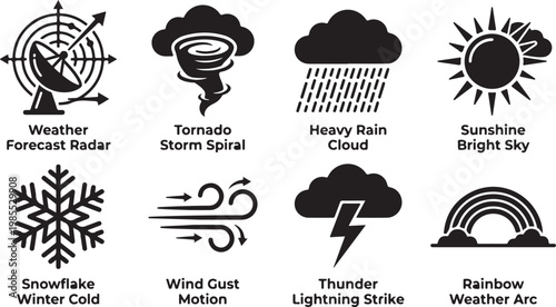 Weather Icons, Meteorological Symbols, Weather Forecast Graphics, Climate Signs
