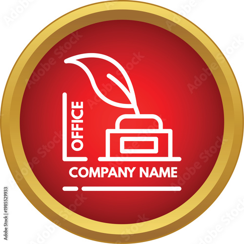 Quill pen and inkwell outline icon representing writing, literature, or office company