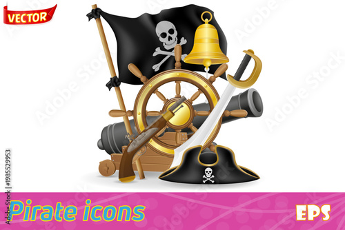 pirate concept set icons vector illustration