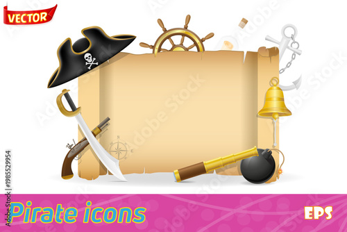 pirate concept set icons vector illustration