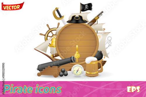 pirate concept set icons vector illustration