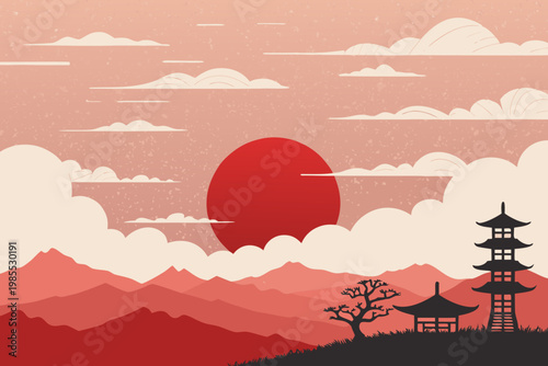 Beautiful Japanese Aesthetic Rising Sun And Clo Creative Visual