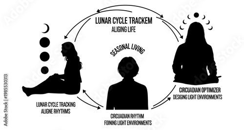 Silhouettes of people tracking lunar cycles and circadian rhythms for seasonal living