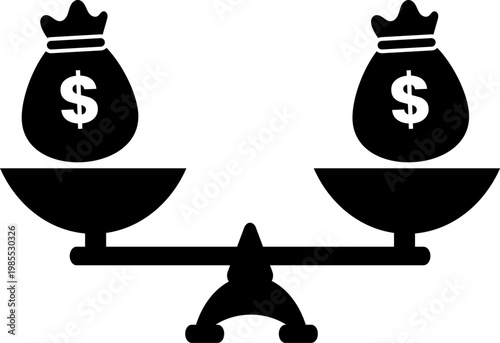 Wealth comparison icon with money bags on scales