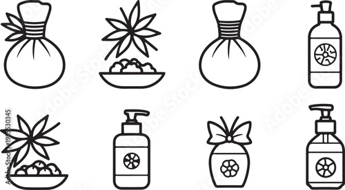Symbols of mushrooms, bottles, and radiation in different contexts Vector