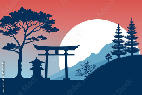 Japanese Culture Torii Gate Silhouett Creative Visual Suitable for Design