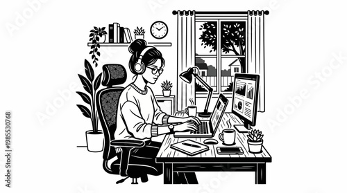 Line Illustration of Business Training Workshop with Presenter and Active Participants