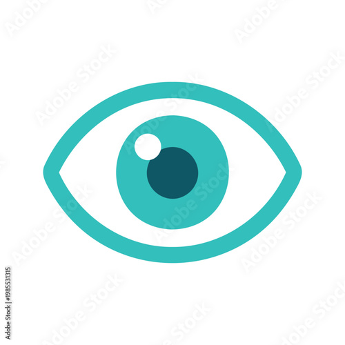 Illustration of an eye with blue iris and white sclera on a white background