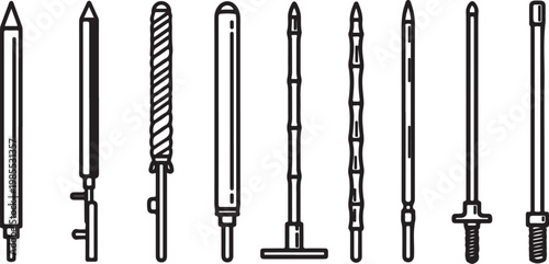 Foto A collection of different types of electric guitars shown from the side Vector