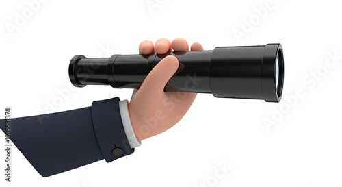 Cartoon hand in suit holding a telescope