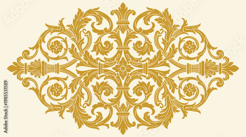 Intricate golden damask design pattern.