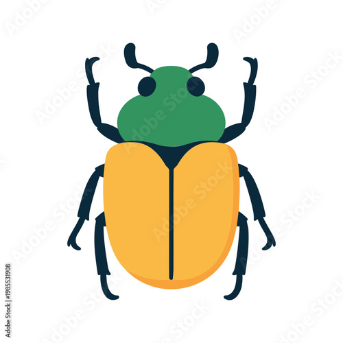 Illustration of a yellow and green beetle with large mandibles on a white background