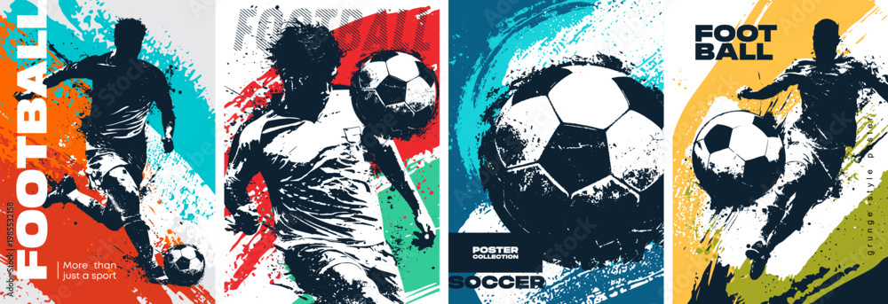 Obraz premium Set of posters dedicated to soccer in Grunge silhouette style
